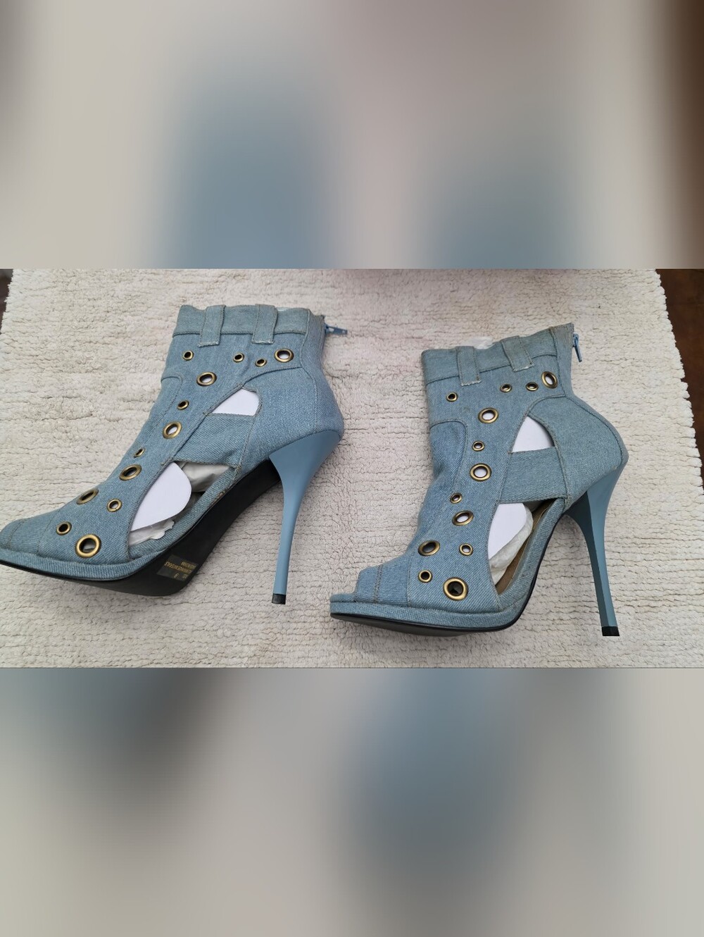 Light Wash Denim High Heel Cutout Sandal Booties
